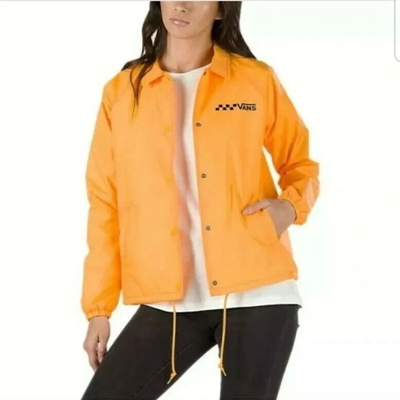 Vans Thanks Coach Jacket Windbreaker Women’s M Yellow Checkerboard Waterproof - Picture 1 of 7